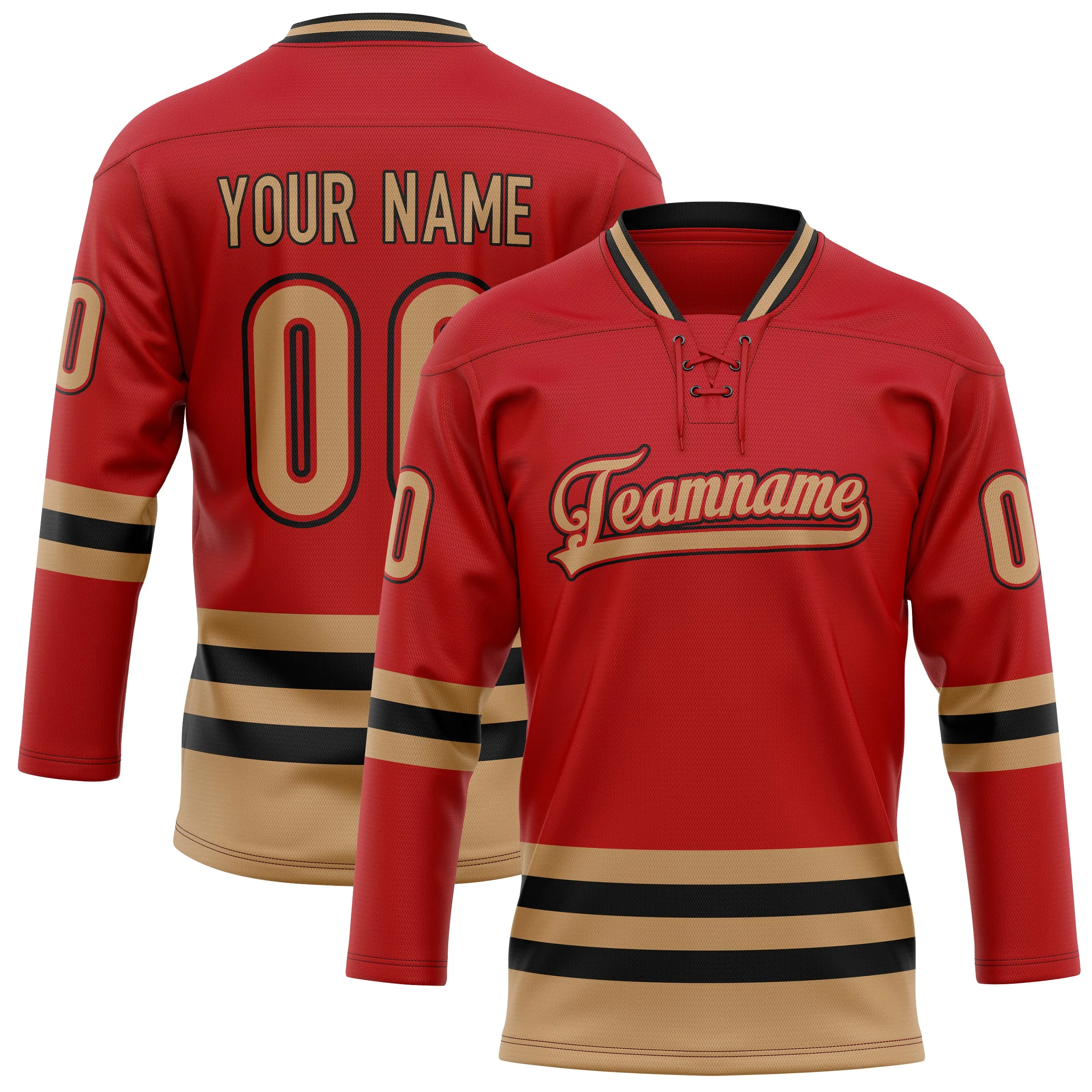 Custom Red Old Gold Solid Colour Hockey Jersey sold by Tailorly