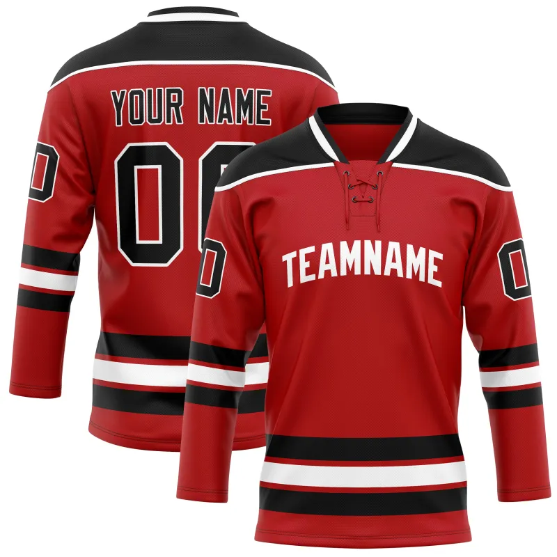 Custom Red Black Solid Colour Hockey Jersey sold by Tailorly