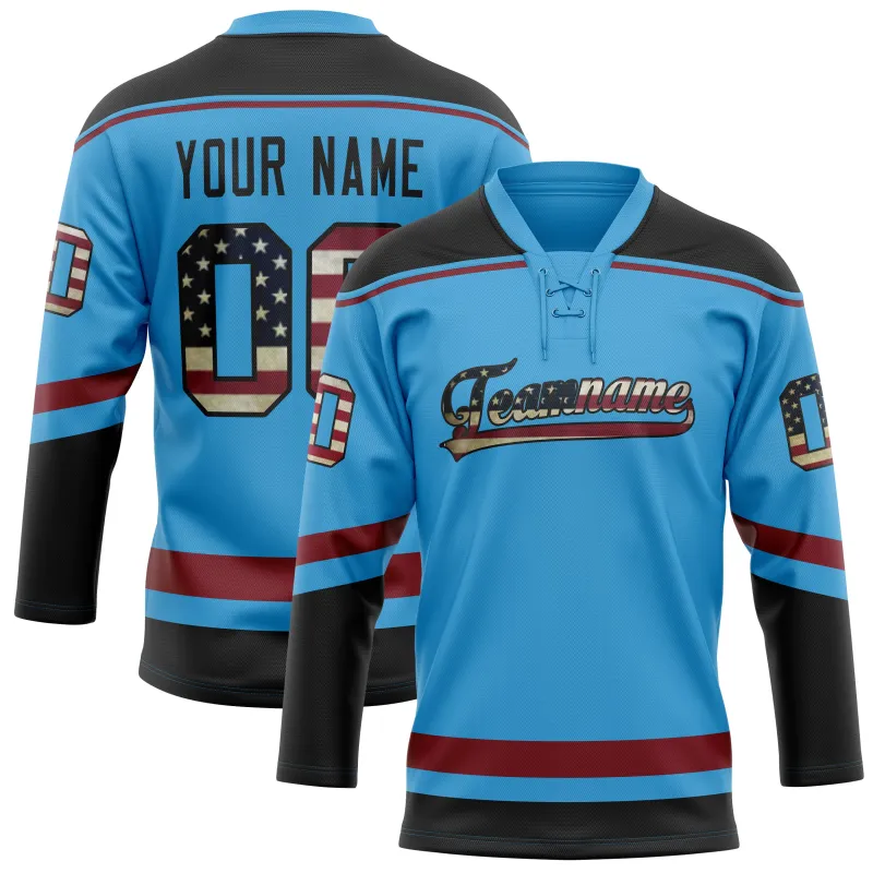 Custom Sky Blue Black Solid Colour Hockey Jersey sold by Tailorly