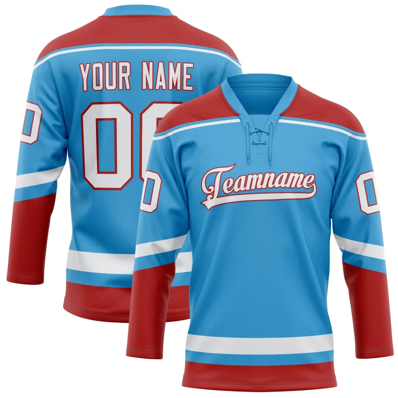 Custom Sky Blue Red Solid Colour Hockey Jersey sold by Tailorly