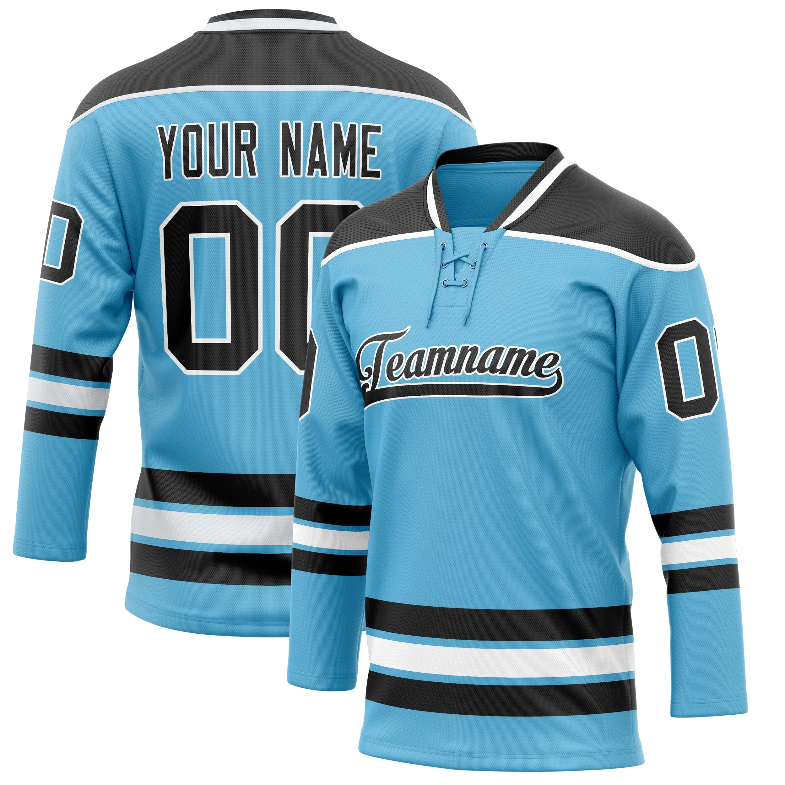 Custom Sky Blue Black Solid Colour Hockey Jersey sold by Tailorly