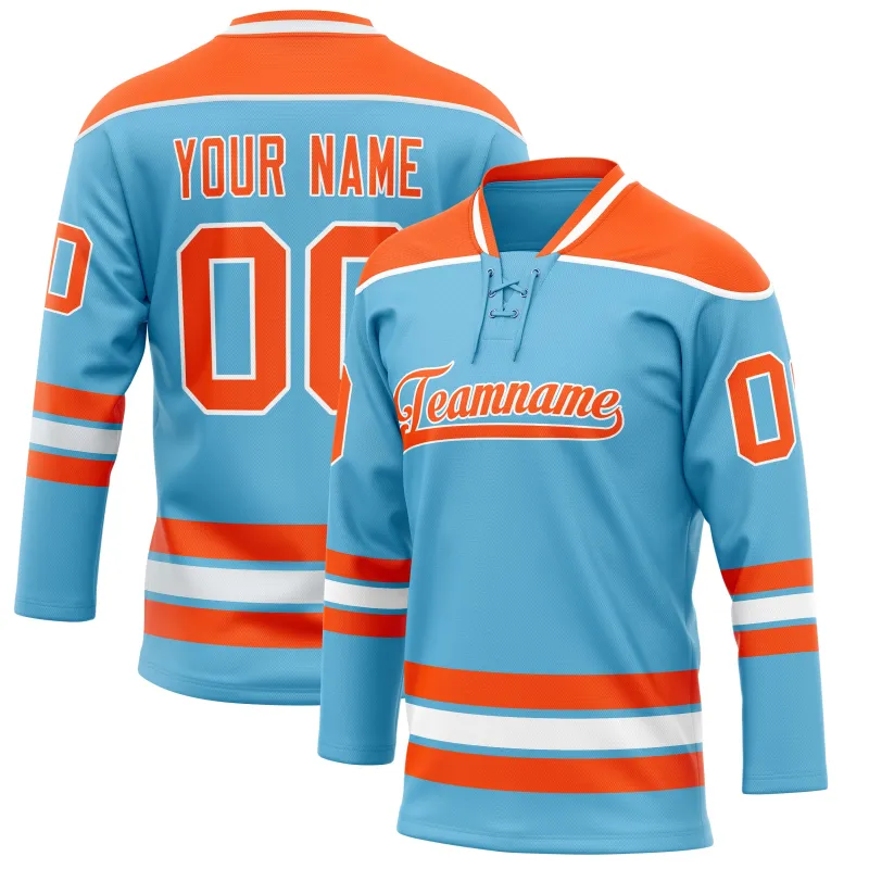 Custom Sky Blue Orange Solid Colour Hockey Jersey sold by Tailorly