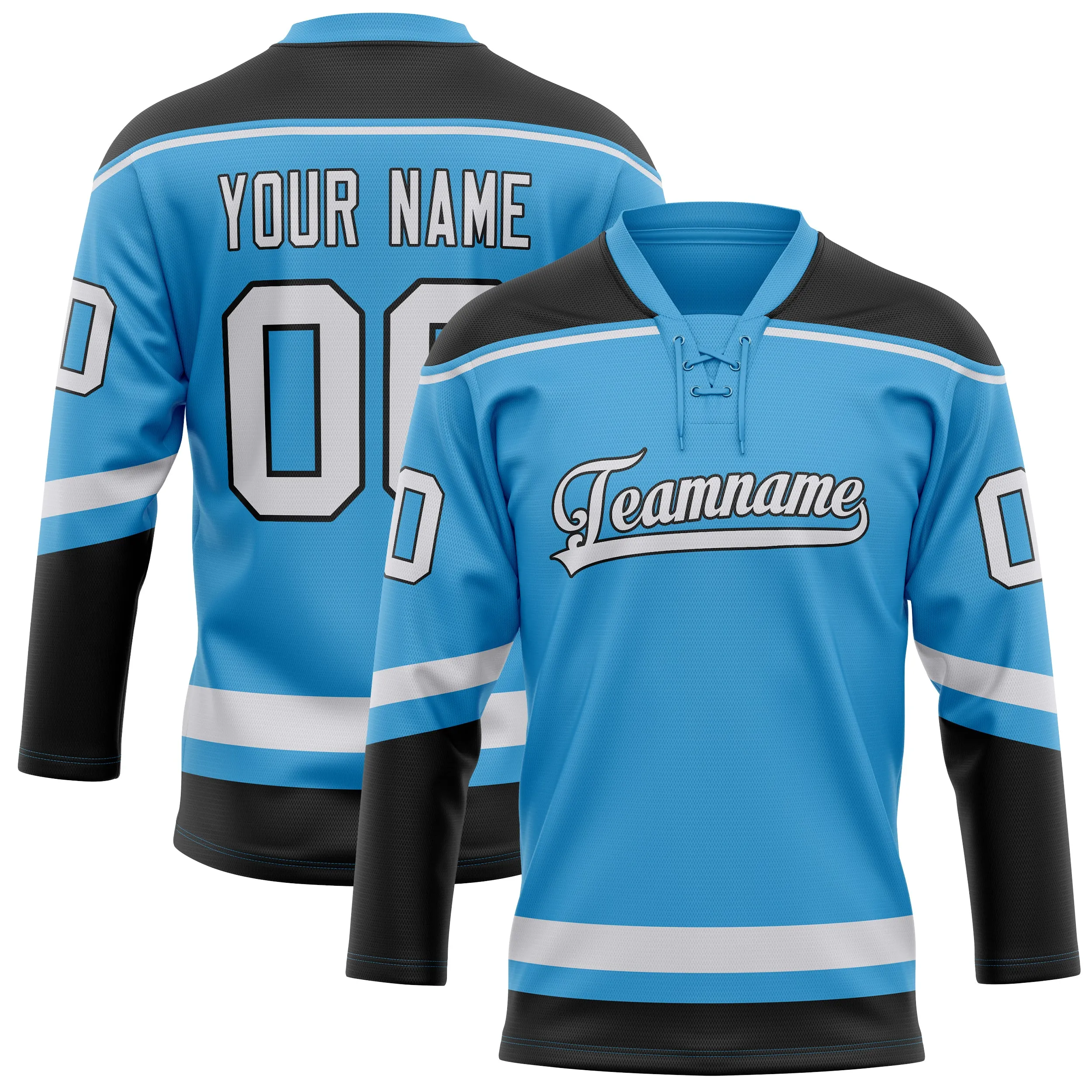 Custom Sky Blue Black Solid Colour Hockey Jersey sold by Tailorly