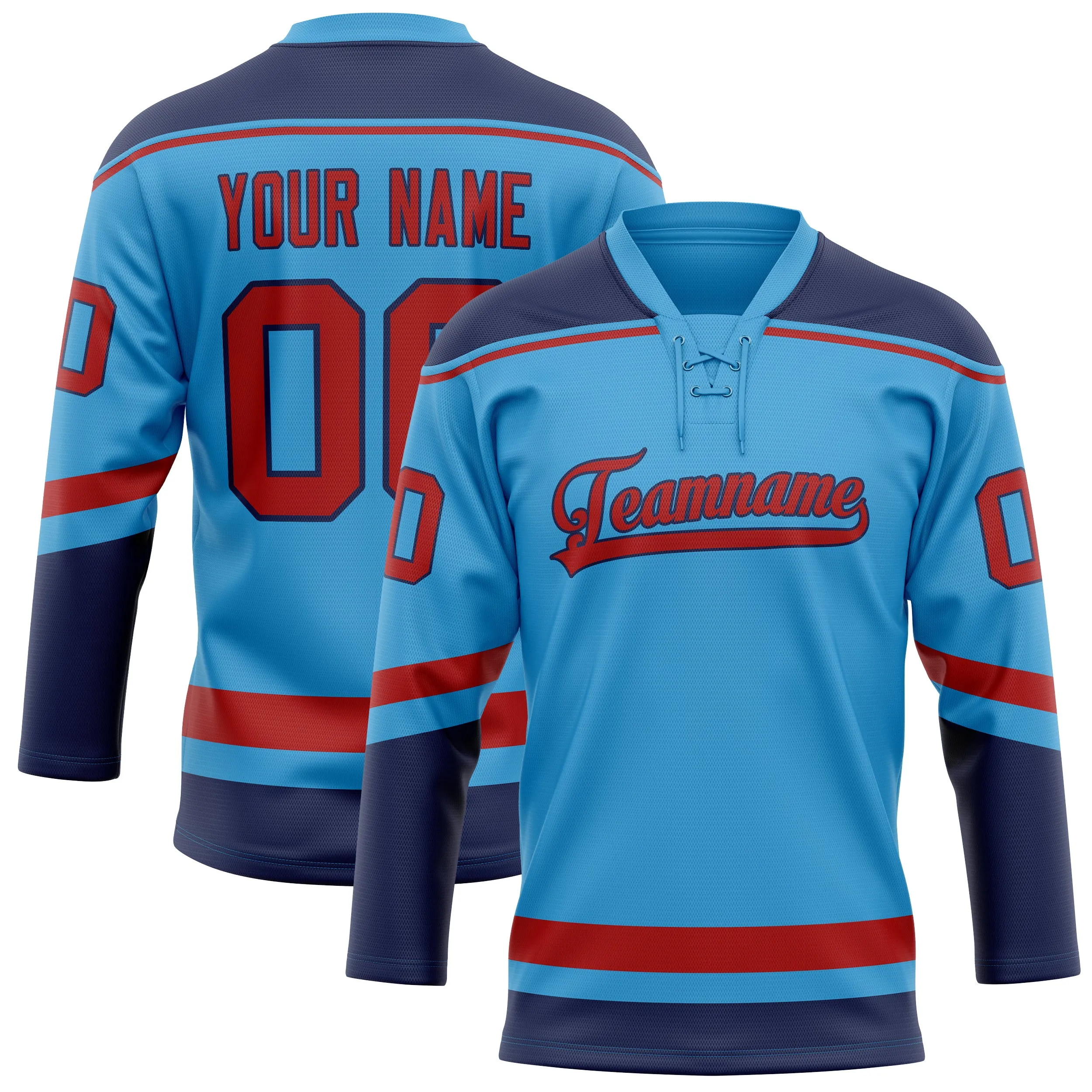 Custom Sky Blue Red Solid Colour Hockey Jersey sold by Tailorly