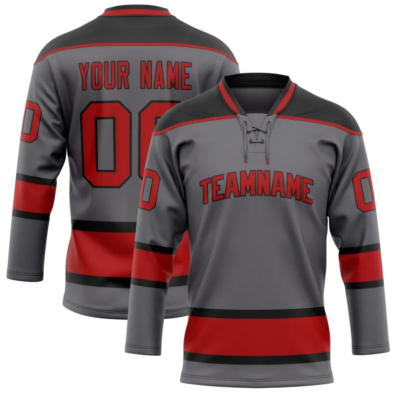 Custom Steel Gray Red Solid Colour Hockey Jersey sold by Tailorly