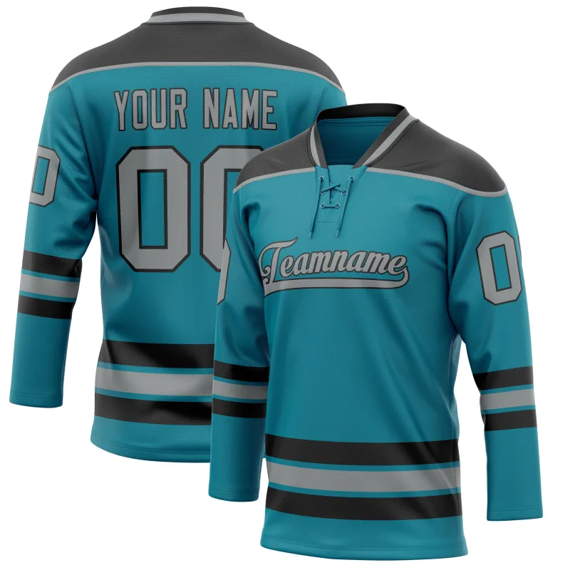 Custom Teal Gray Solid Colour Hockey Jersey sold by Tailorly