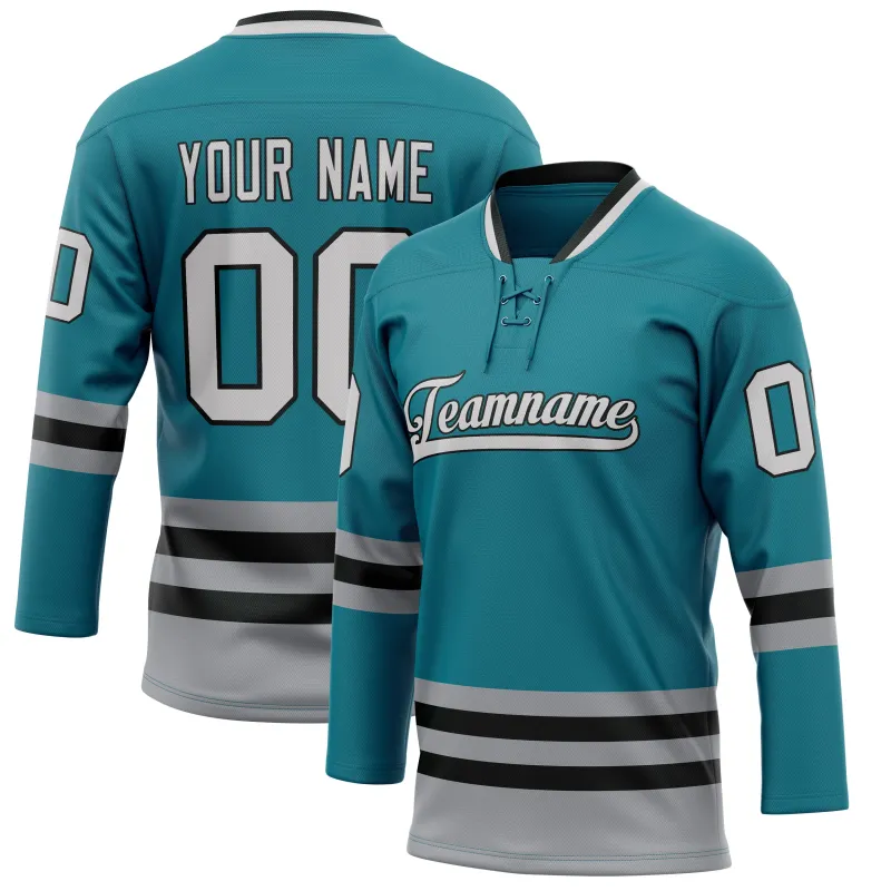 Custom Teal Gray Solid Colour Hockey Jersey sold by Tailorly