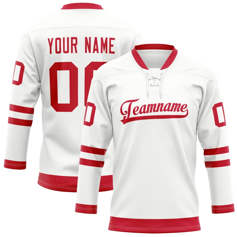 Custom White Red Solid Colour Hockey Jersey sold by Tailorly