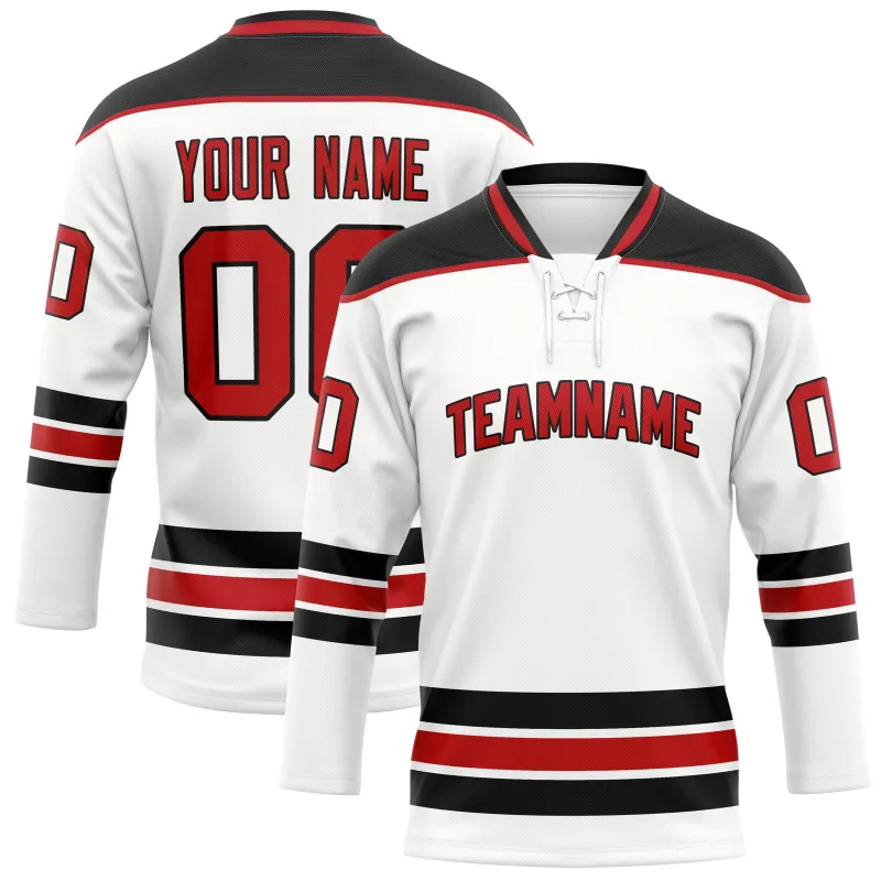 Custom White Red Solid Colour Hockey Jersey sold by Tailorly