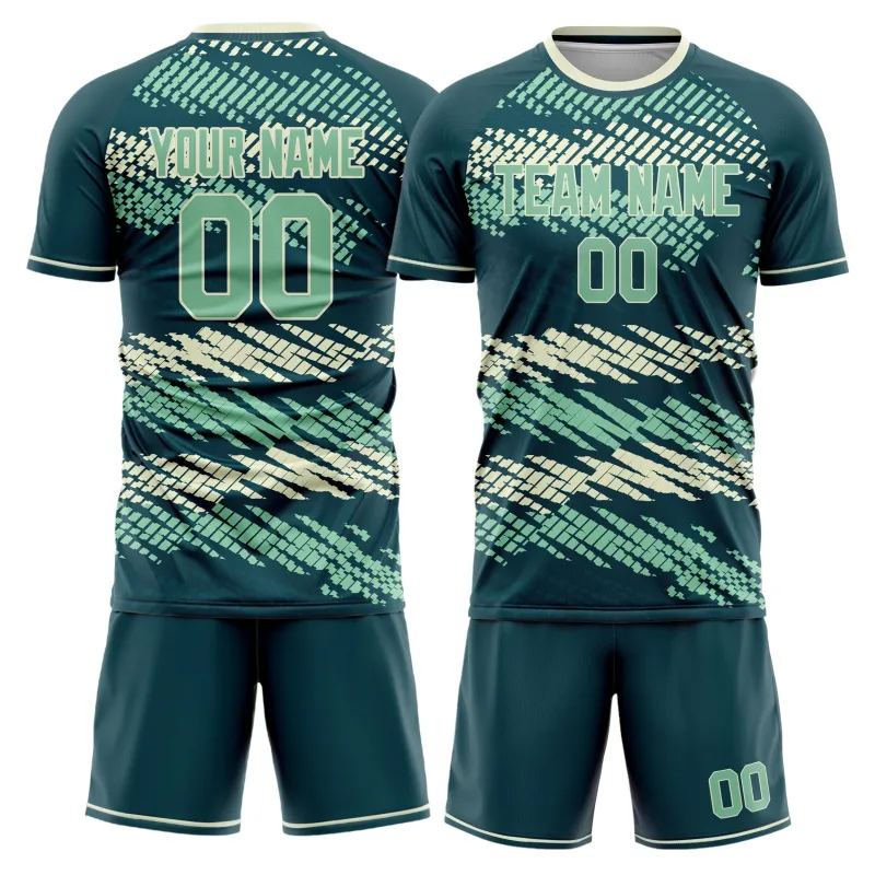 Custom Blue Green Cream Pattern Soccer Jersey sold by Tailorly