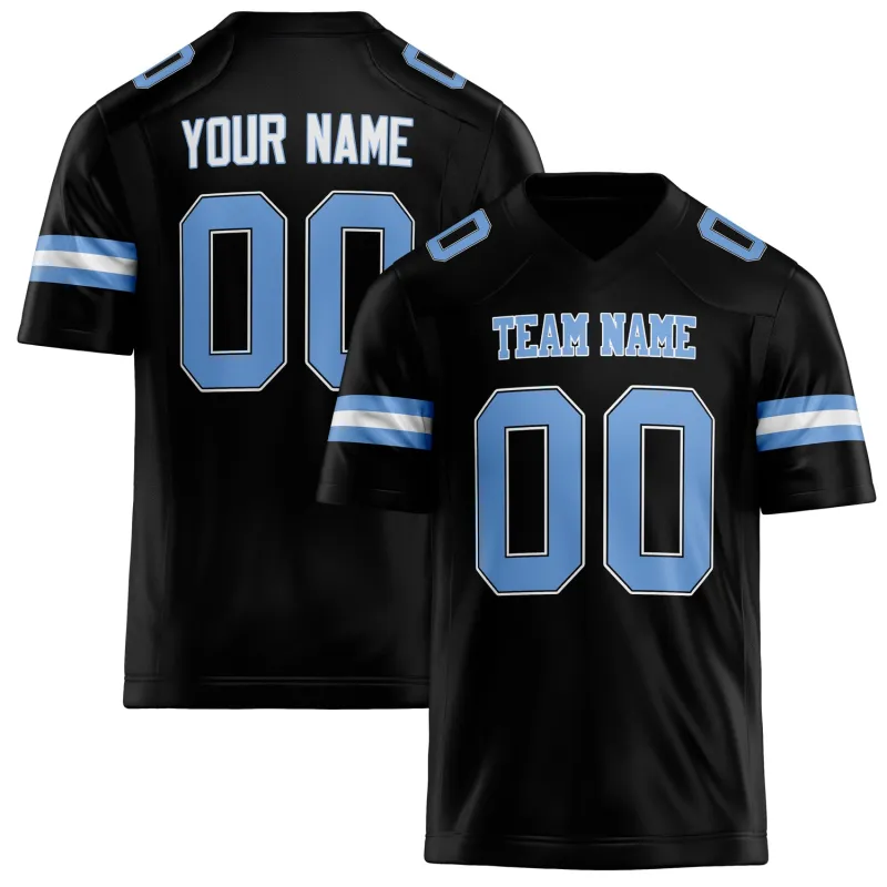Custom Black light blue Solid Colour Football Jersey made by Tailorly
