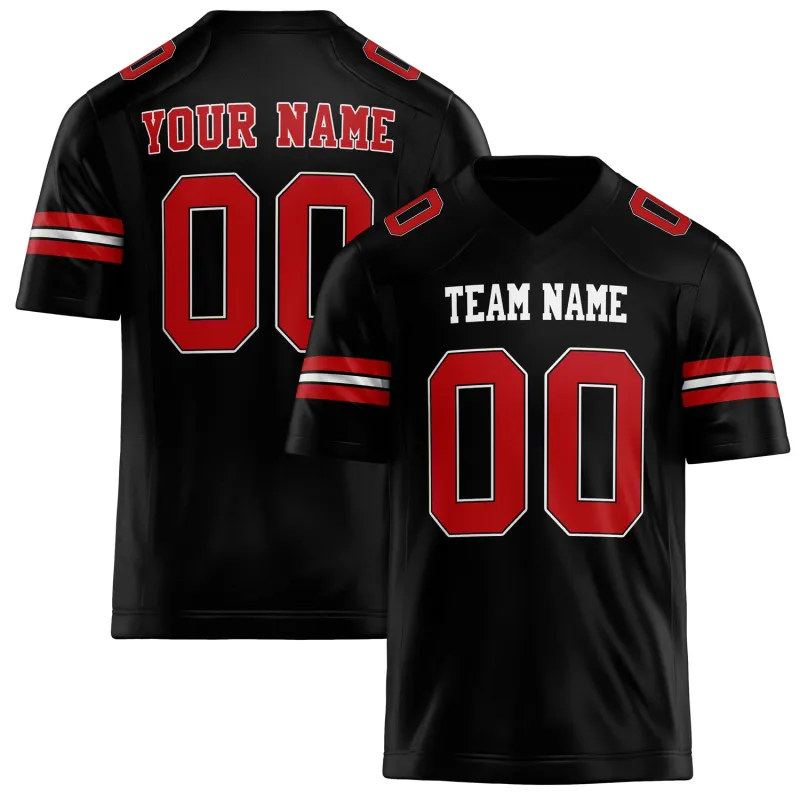 Custom Black red Solid Colour Football Jersey sold by Tailorly