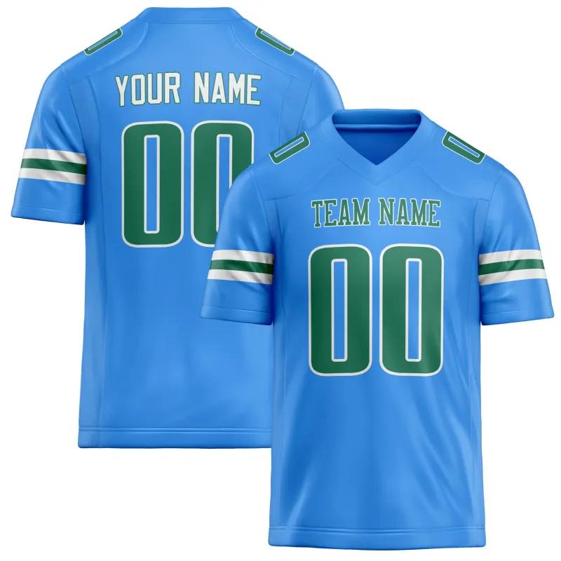 Custom Powder Blue Kelly Green Solid Colour Football Jersey sold by Tailorly