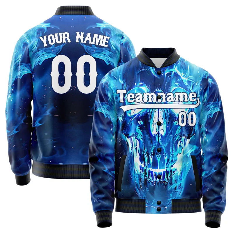 Custom Blue Flame Skull Jacket sold by Tailorly