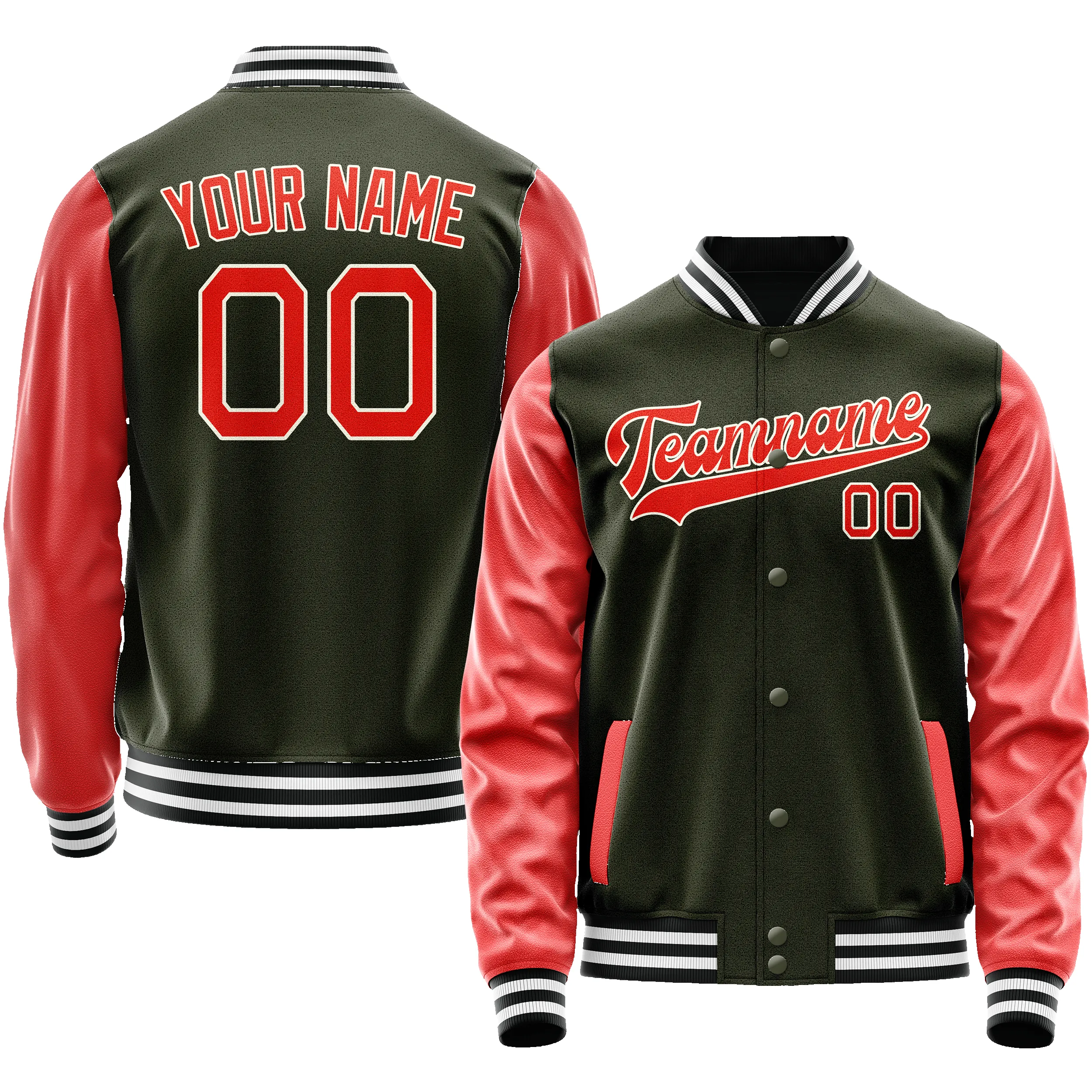 Custom Olive Orange Solid Color Varsity Letterman Jacket sold by Tailorly