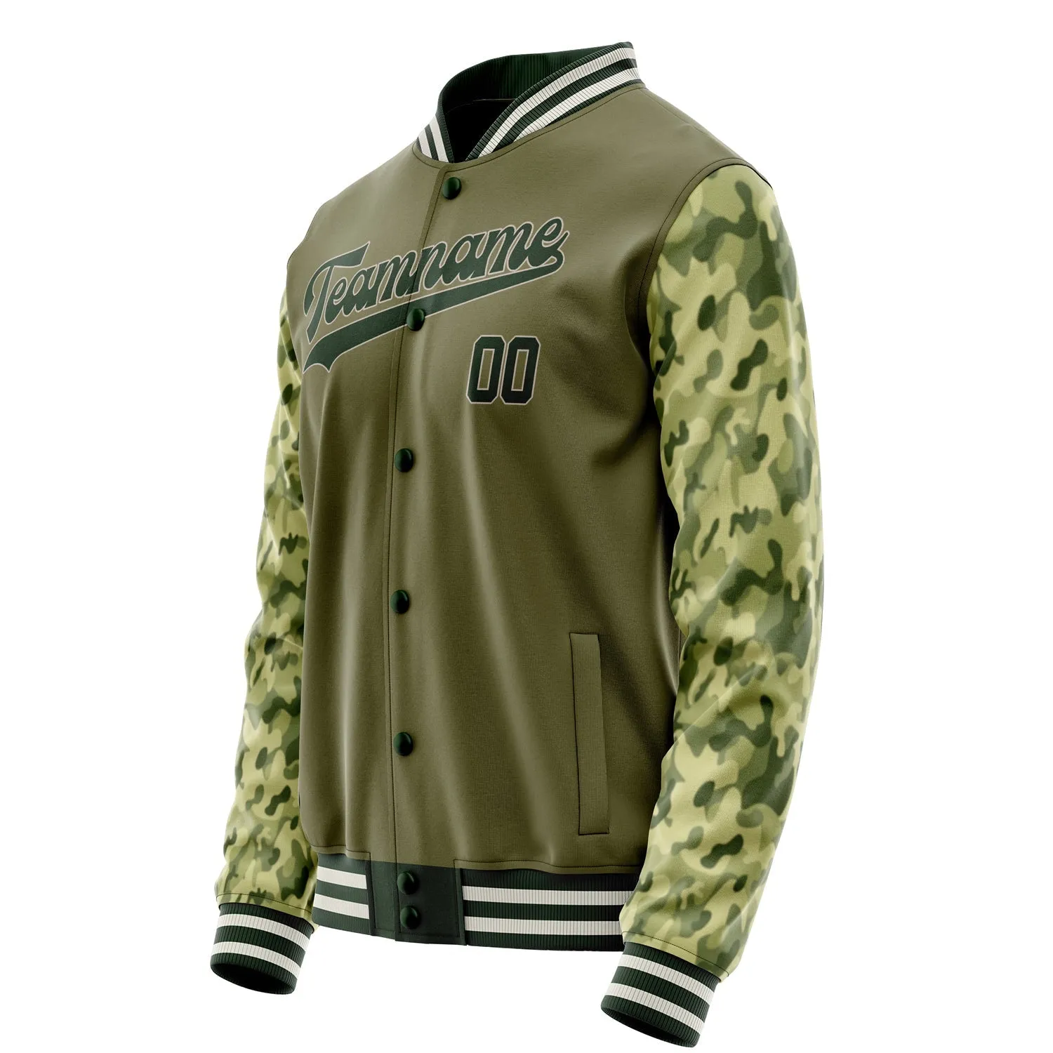 Custom Olive Camo Solid Color Varsity Letterman Jacket sold by Tailorly product image thumbnail 3