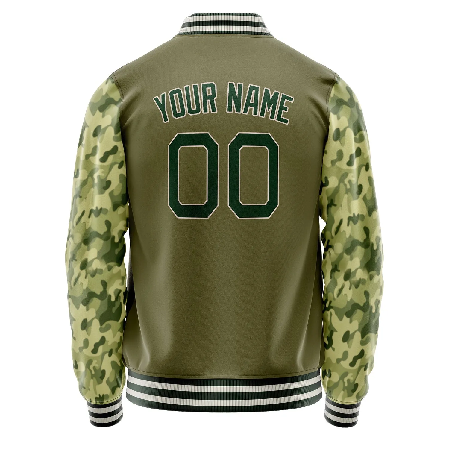 Custom Olive Camo Solid Color Varsity Letterman Jacket sold by Tailorly product image thumbnail 4