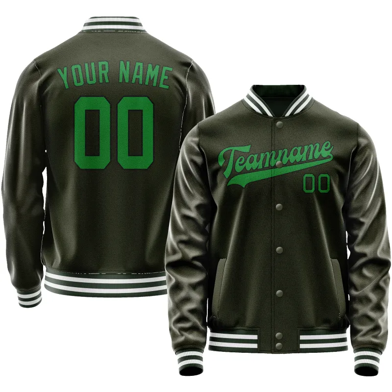 Custom Olive Neon-Green Solid Color Varsity Letterman Jacket made by Tailorly