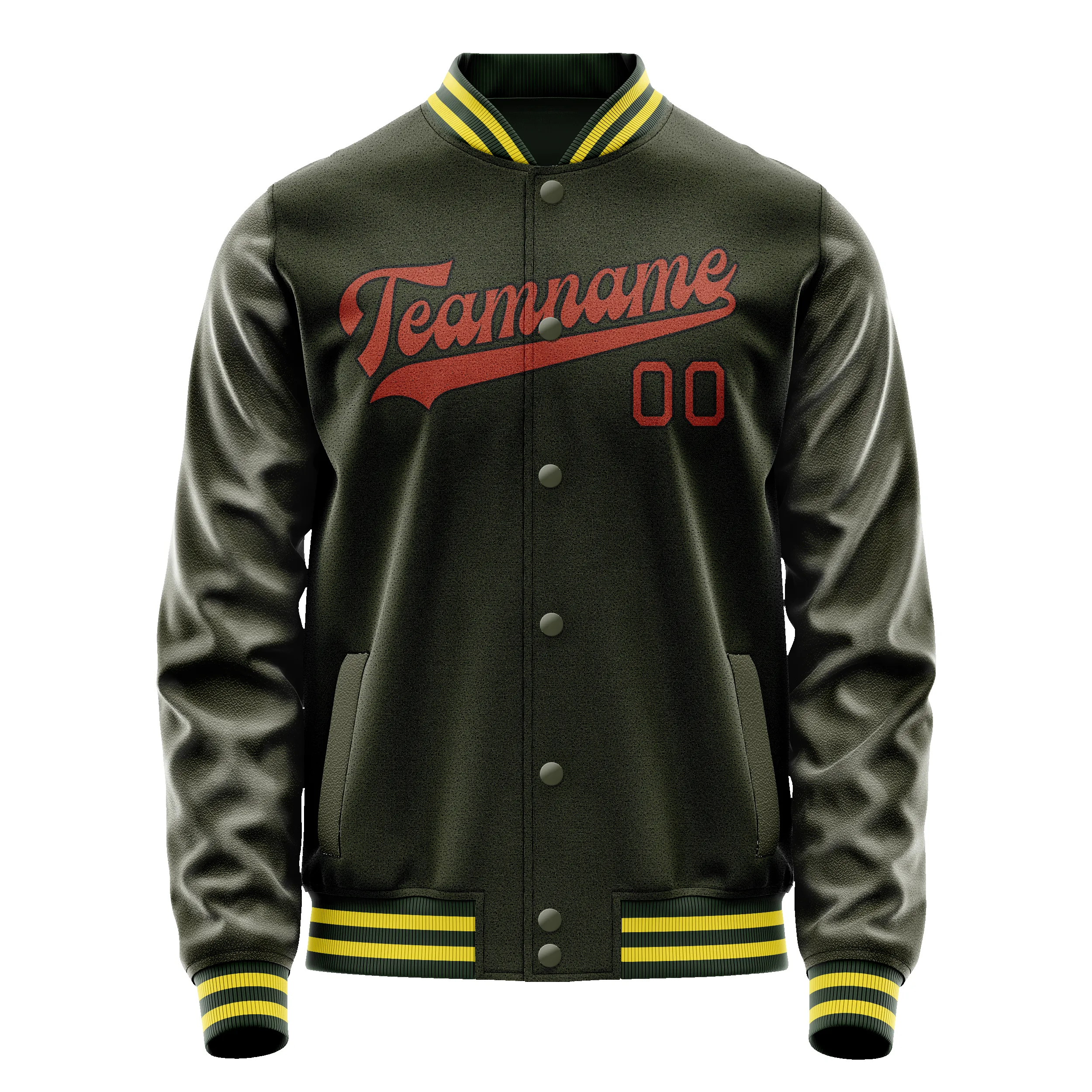 Custom Olive Orange Solid Color Varsity Letterman Jacket sold by Tailorly product image thumbnail 2