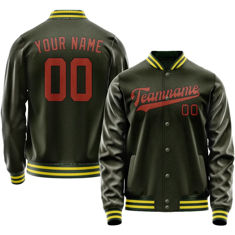 Custom Olive Orange Solid Color Varsity Letterman Jacket sold by Tailorly