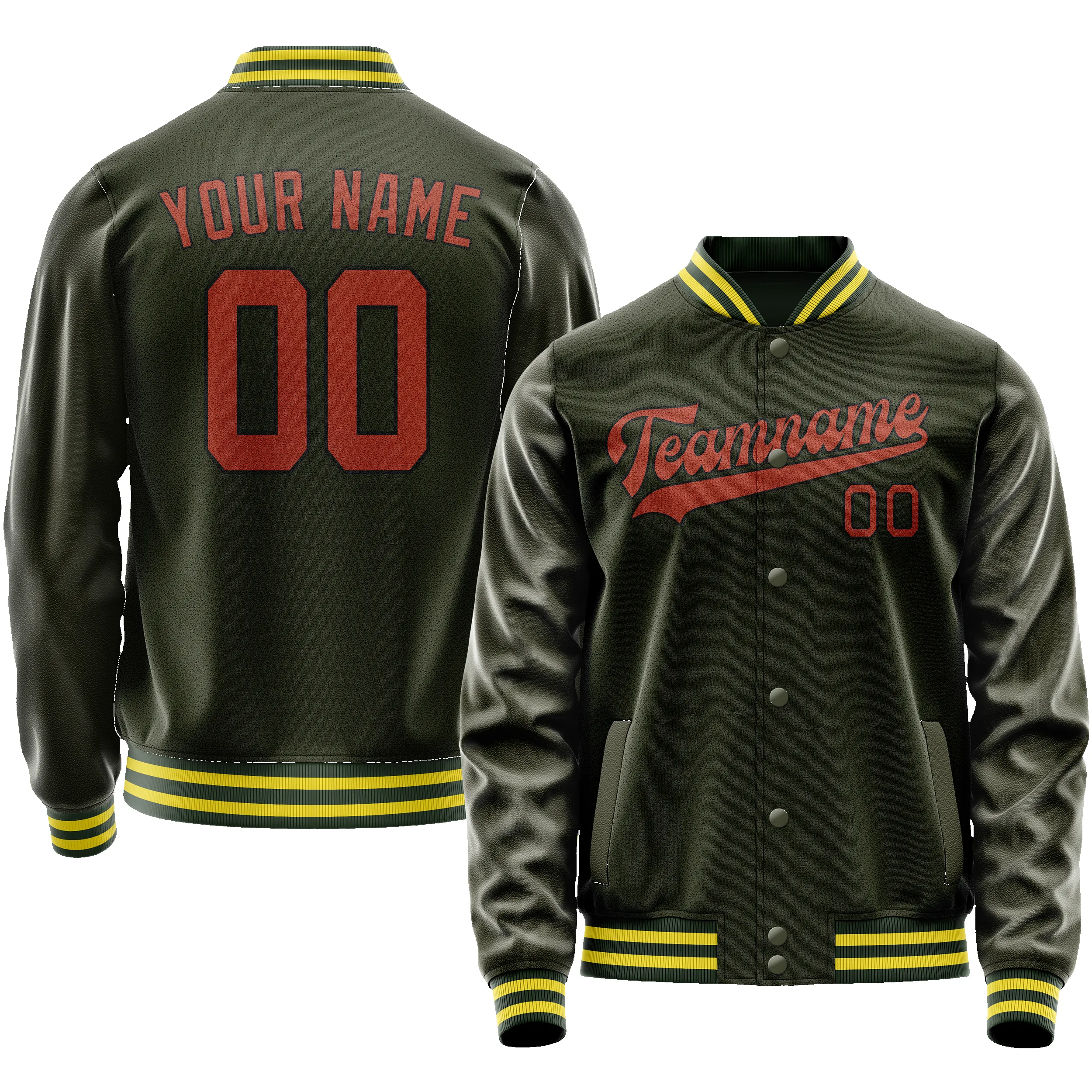 Custom Olive Orange Solid Color Varsity Letterman Jacket sold by Tailorly