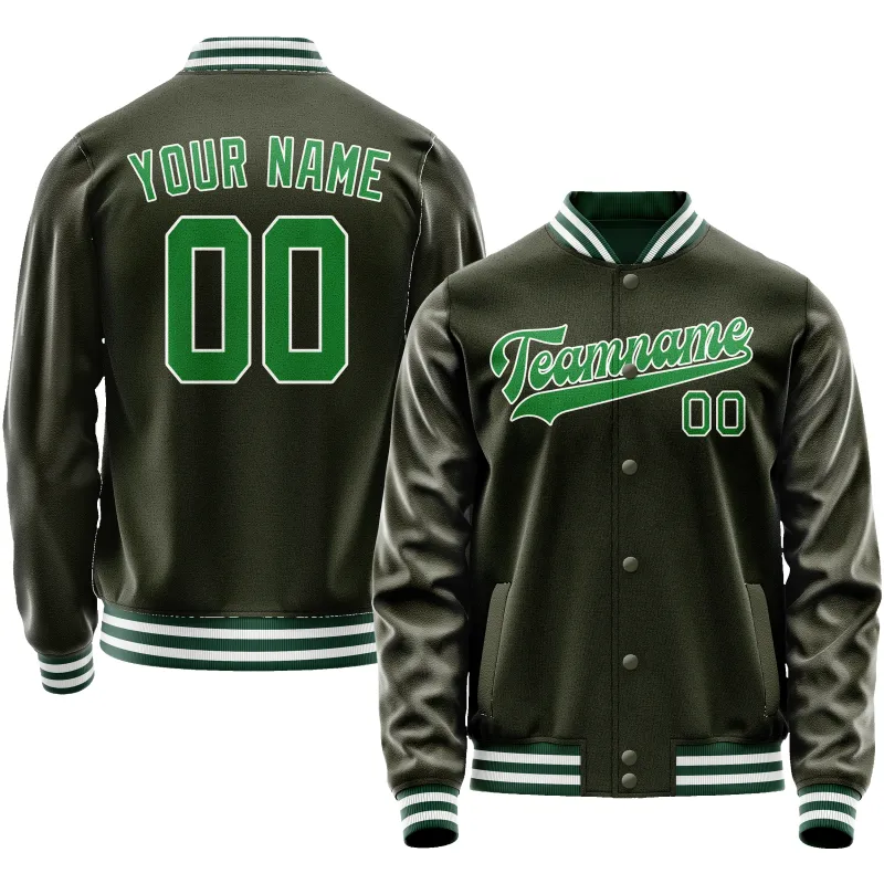 Custom Olive Neon-Green Solid Color Varsity Letterman Jacket sold by Tailorly