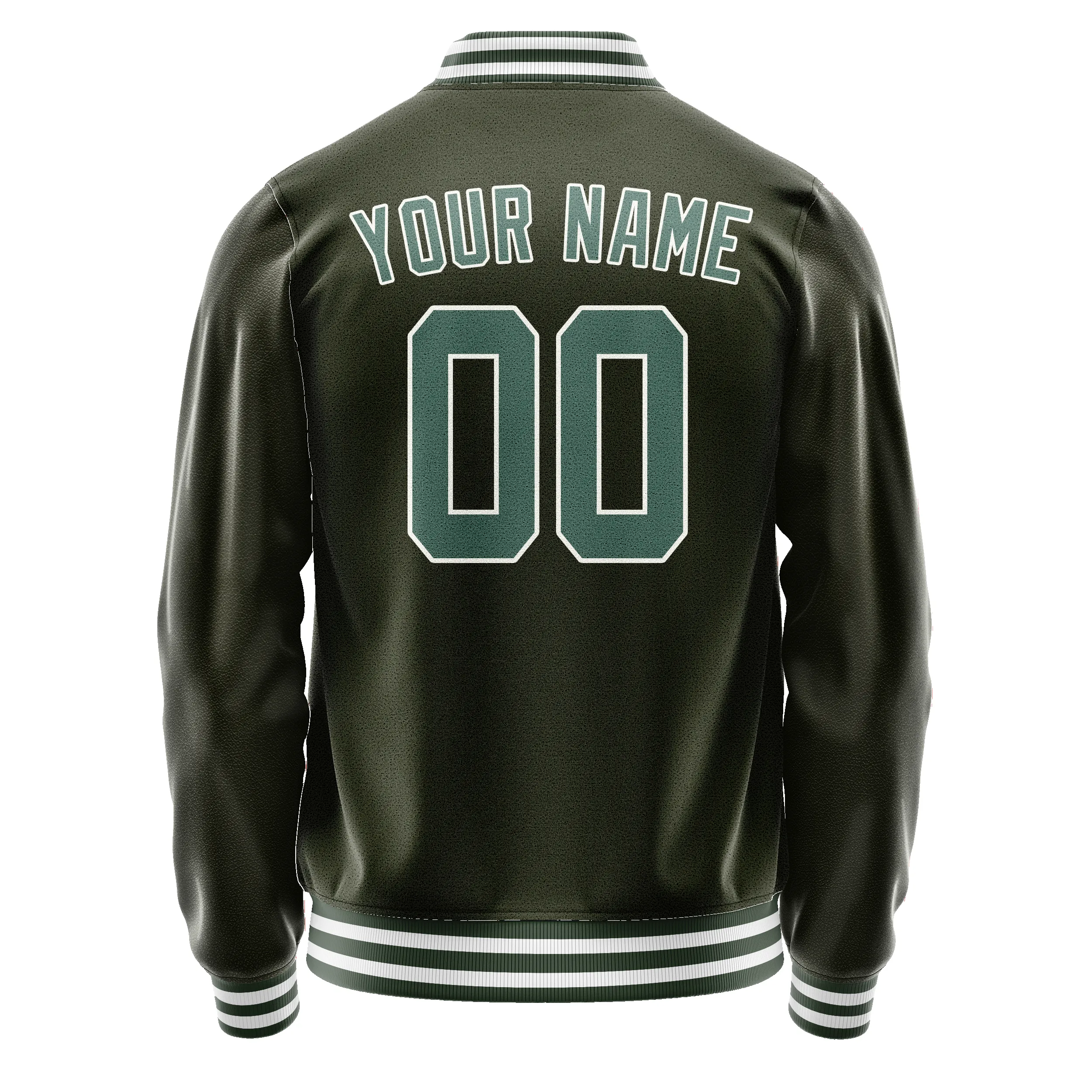 Custom Olive Teal Solid Color Varsity Letterman Jacket sold by Tailorly product image thumbnail 3