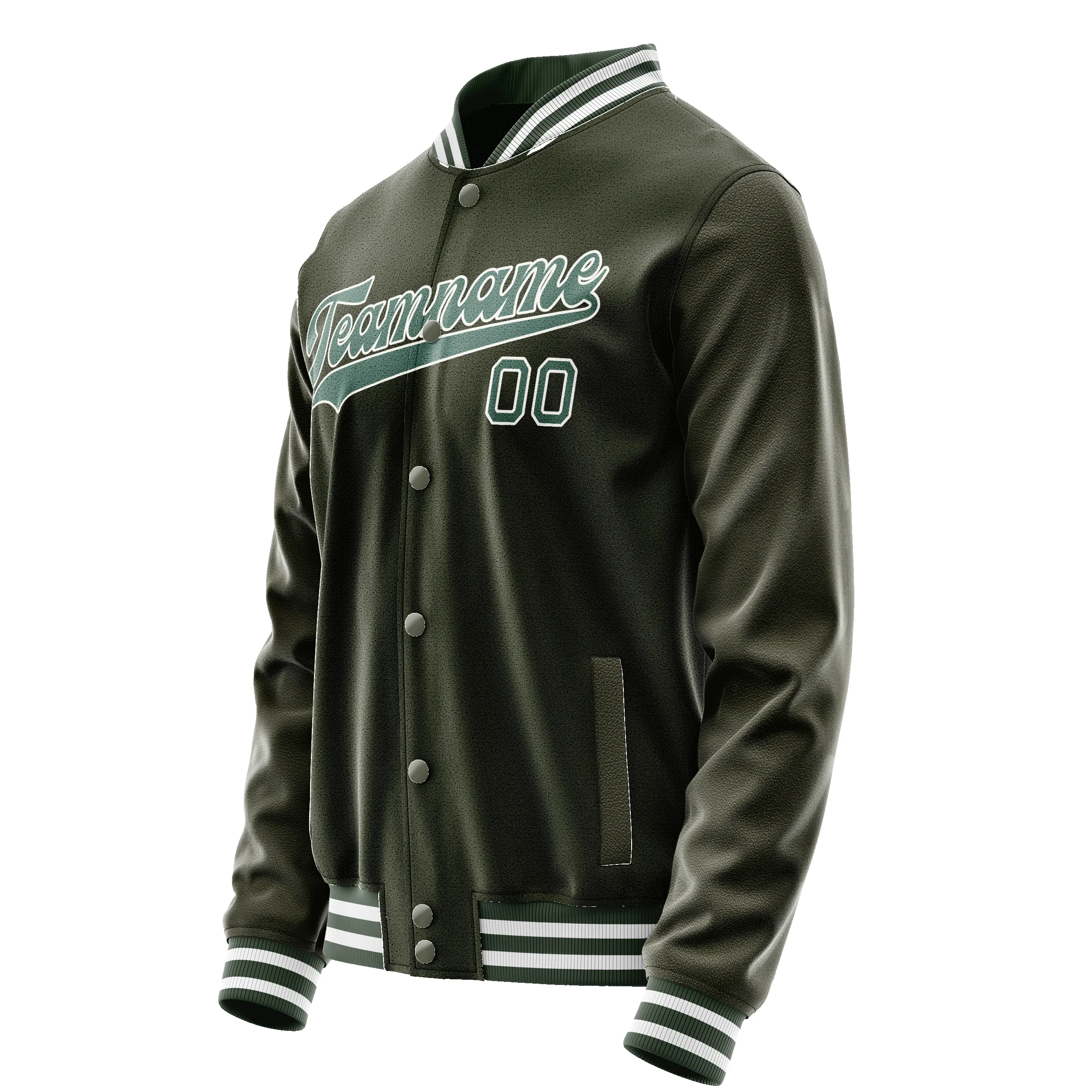 Custom Olive Teal Solid Color Varsity Letterman Jacket sold by Tailorly product image thumbnail 4