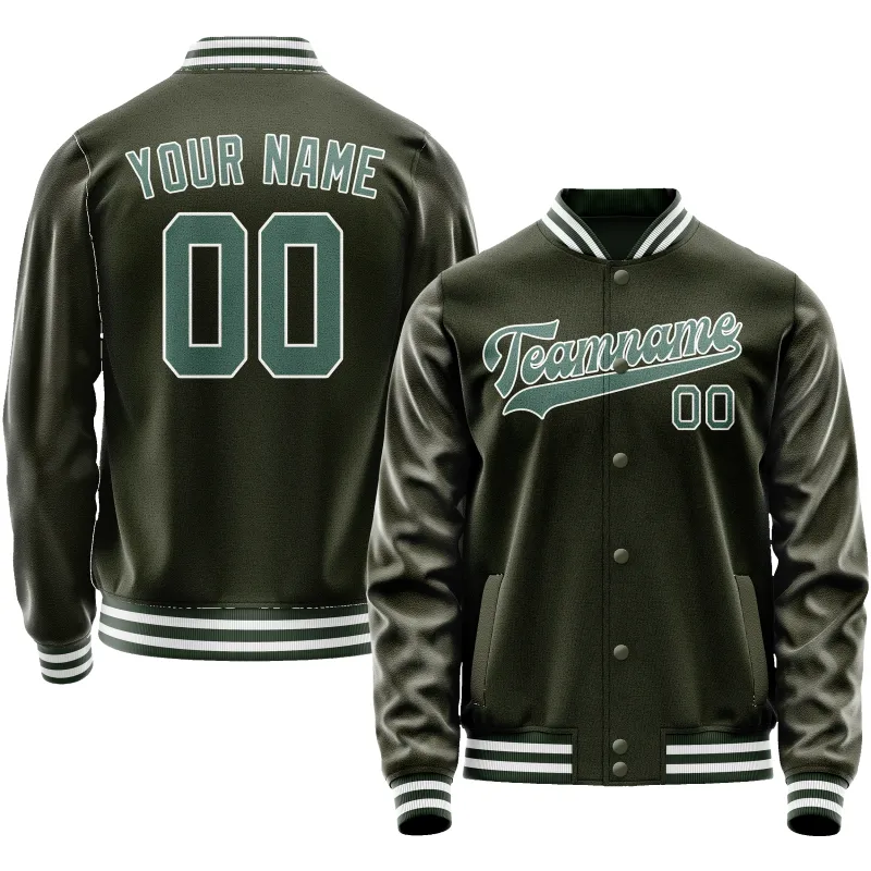 Custom Olive Teal Solid Color Varsity Letterman Jacket sold by Tailorly