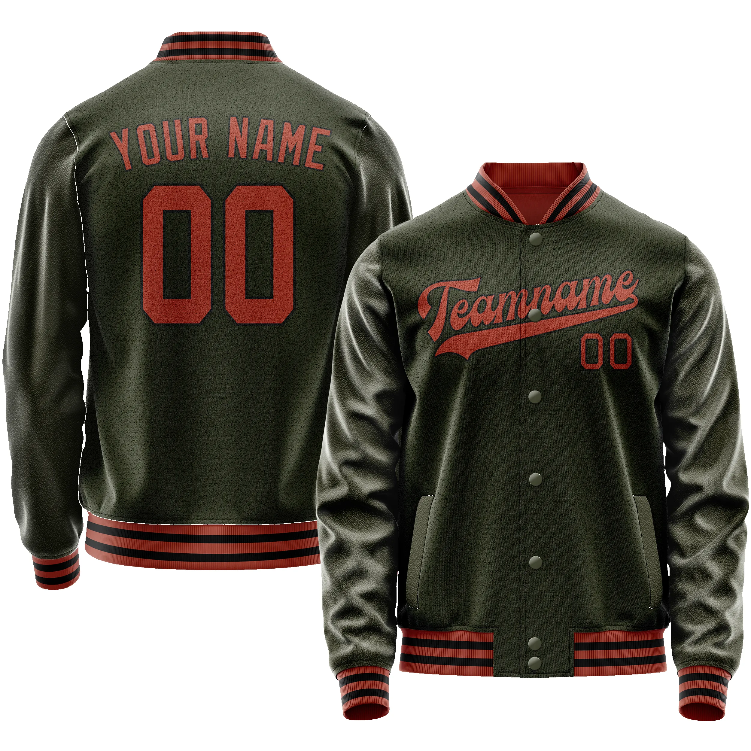 Custom Olive Red Solid Color Varsity Letterman Jacket sold by Tailorly