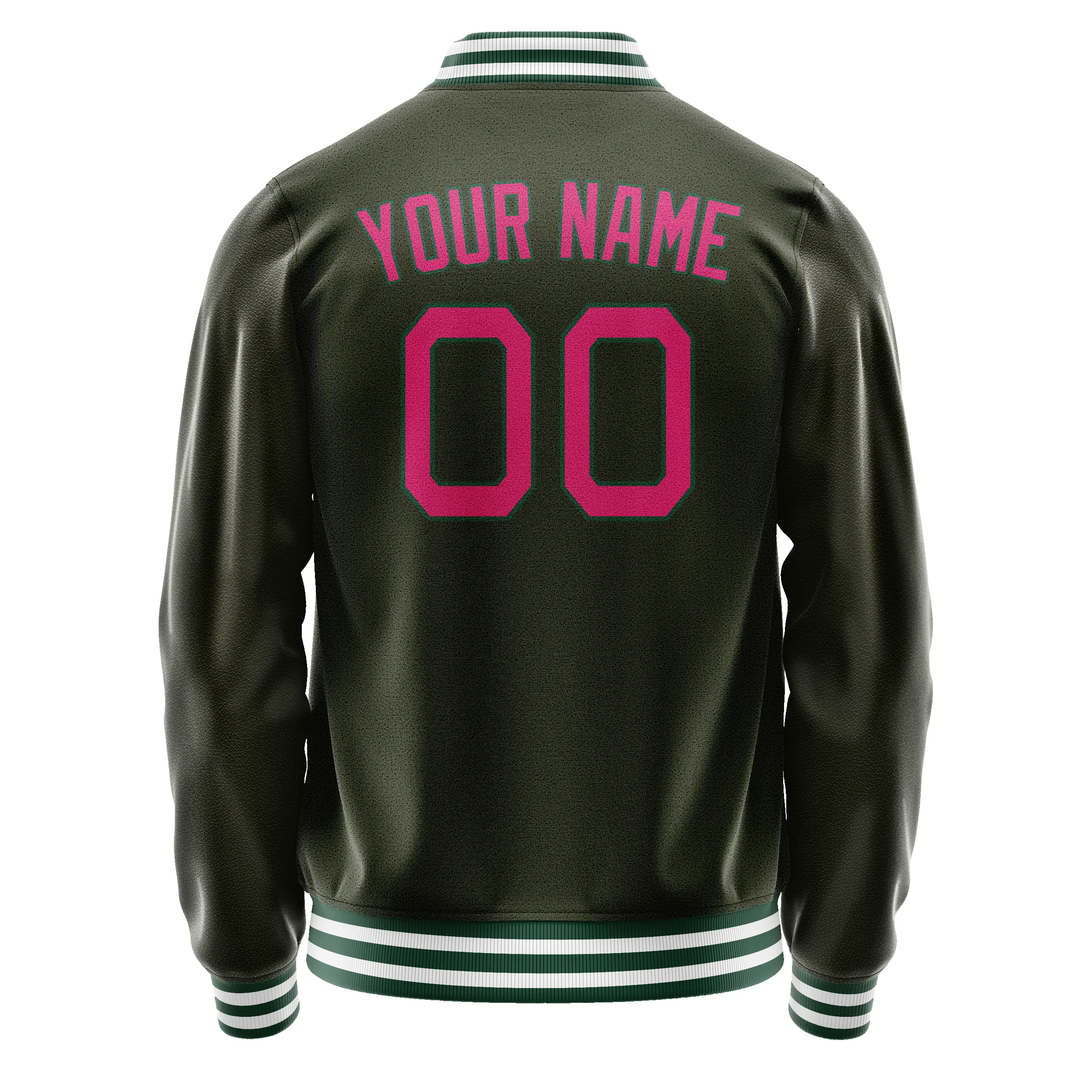 Custom Olive Pink Solid Color Varsity Letterman Jacket sold by Tailorly product image thumbnail 3
