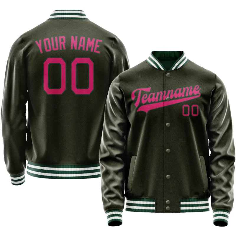 Custom Olive Pink Solid Color Varsity Letterman Jacket sold by Tailorly