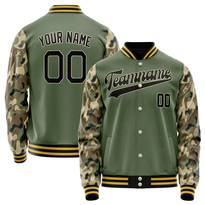 Custom Olive Camo Solid Color Varsity Letterman Jacket sold by Tailorly