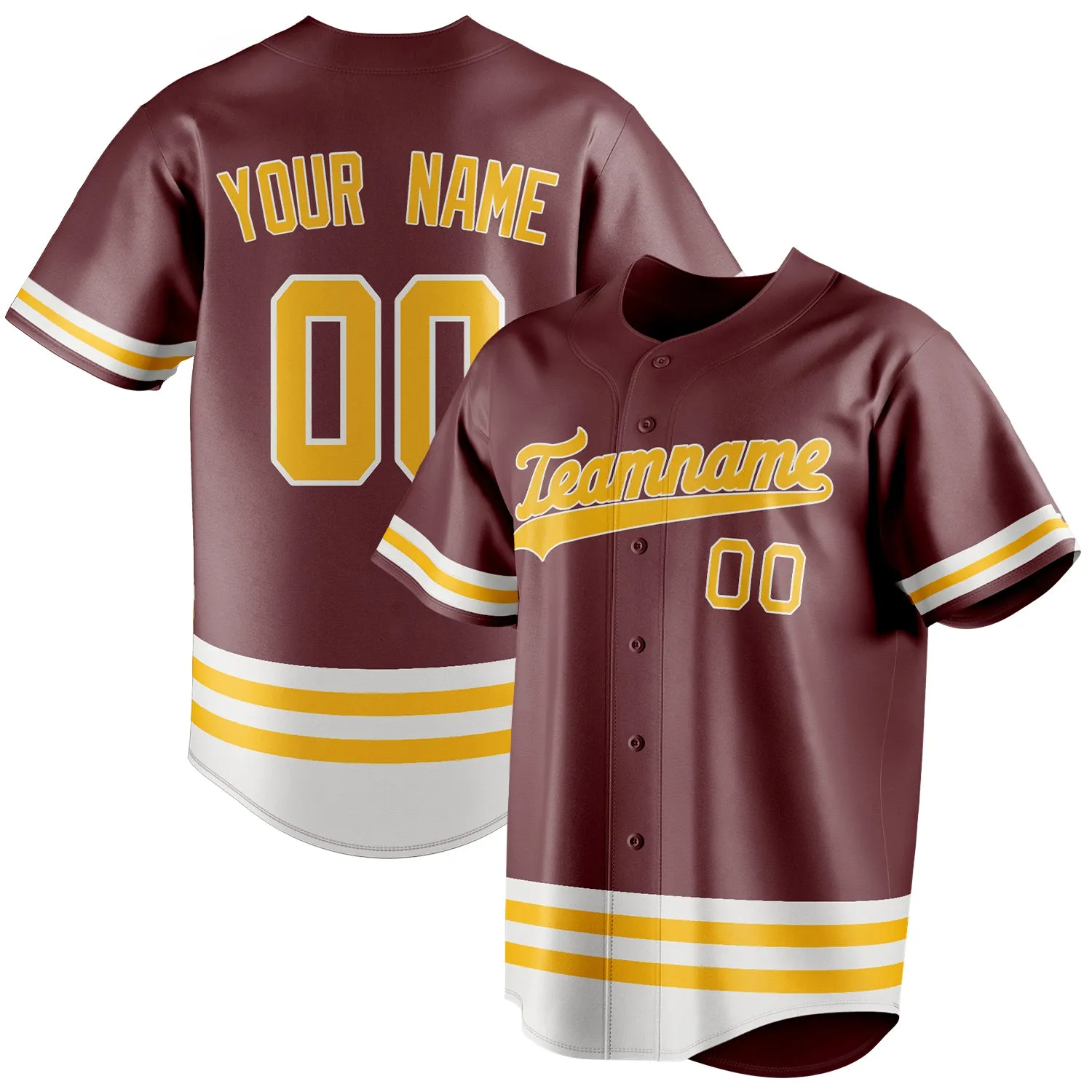 Custom Burgundy & Gold Double Stripe Fan Baseball Jersey sold by Tailorly