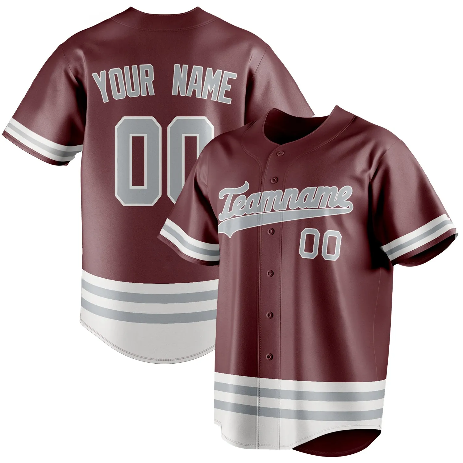 Custom Burgundy & Gray Double Stripe Fan Baseball Jersey sold by Tailorly
