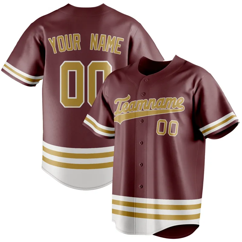 Custom Burgundy & Old Gold Double Stripe Fan Baseball Jersey sold by Tailorly