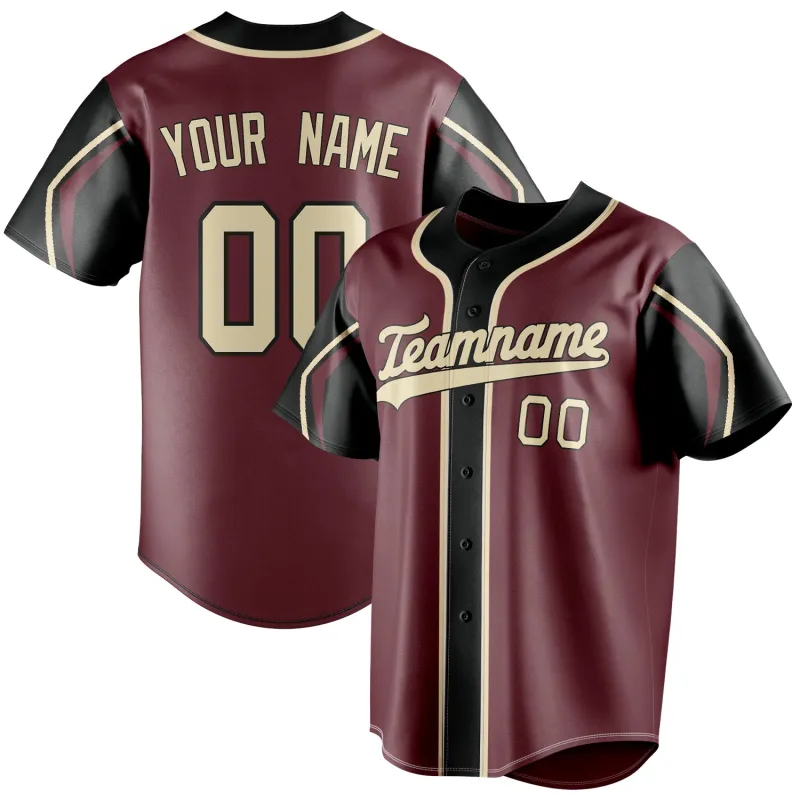 Custom Burgundy & Cream 3 Colors Arm Shapes Fan Baseball Jersey sold by Tailorly