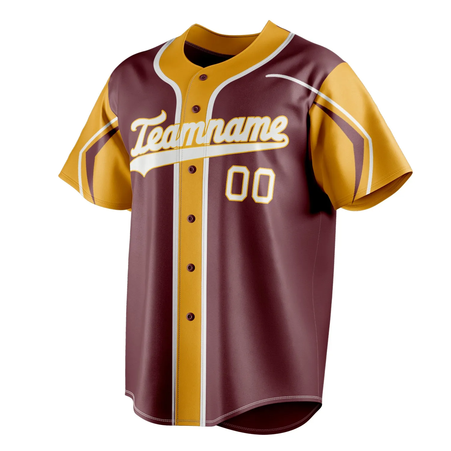 Custom Burgundy & Gold 3 Colors Arm Shapes Fan Baseball Jersey sold by Tailorly product image thumbnail 3