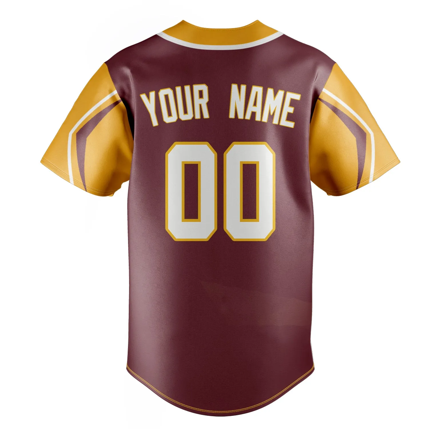 Custom Burgundy & Gold 3 Colors Arm Shapes Fan Baseball Jersey sold by Tailorly product image thumbnail 4