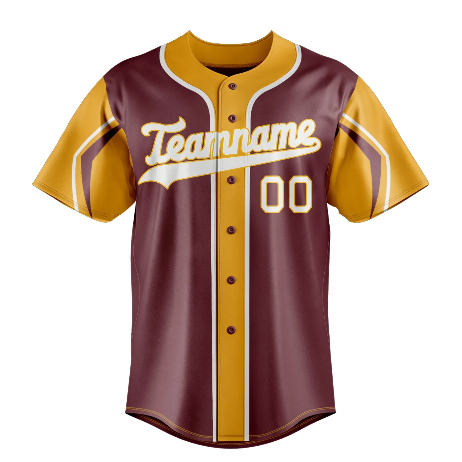 Custom Burgundy & Gold 3 Colors Arm Shapes Fan Baseball Jersey sold by Tailorly product image thumbnail 2