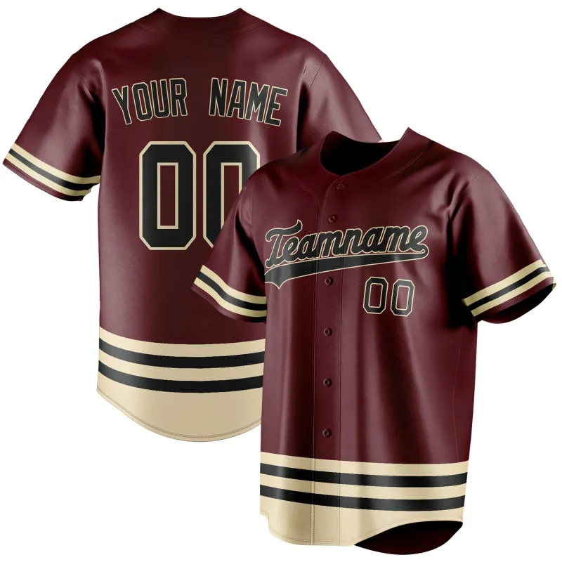 Custom Burgundy & Black Double Stripe Fan Baseball Jersey sold by Tailorly