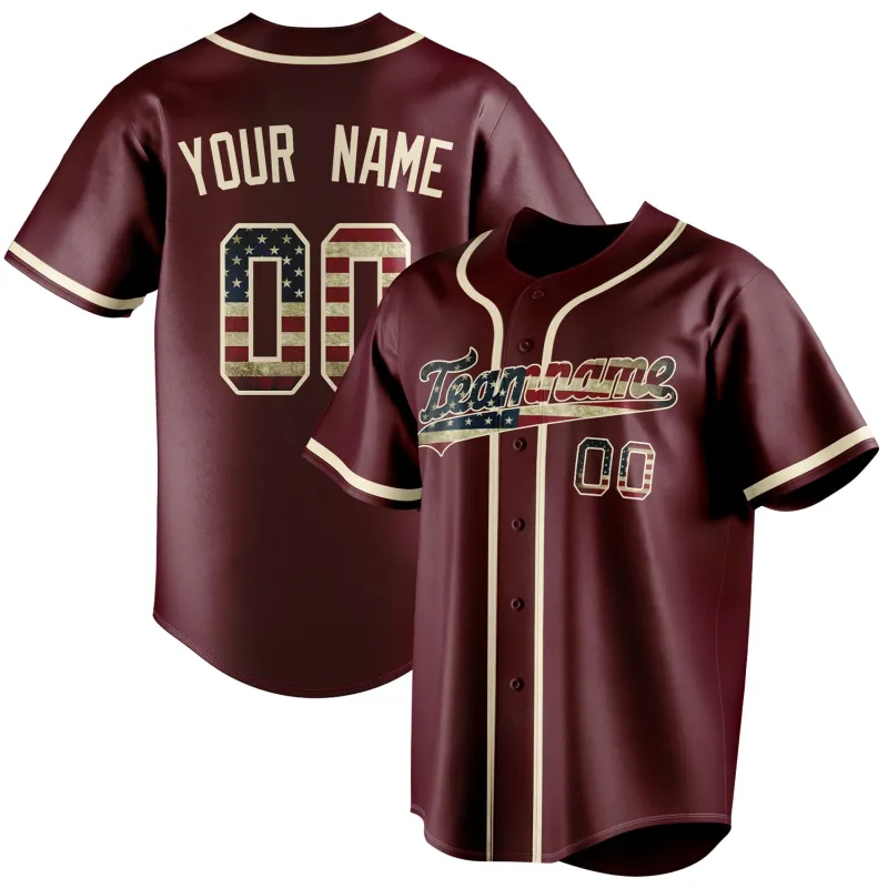 Custom Burgundy & Cream Vintage USA Flag Fan Baseball Jersey sold by Tailorly