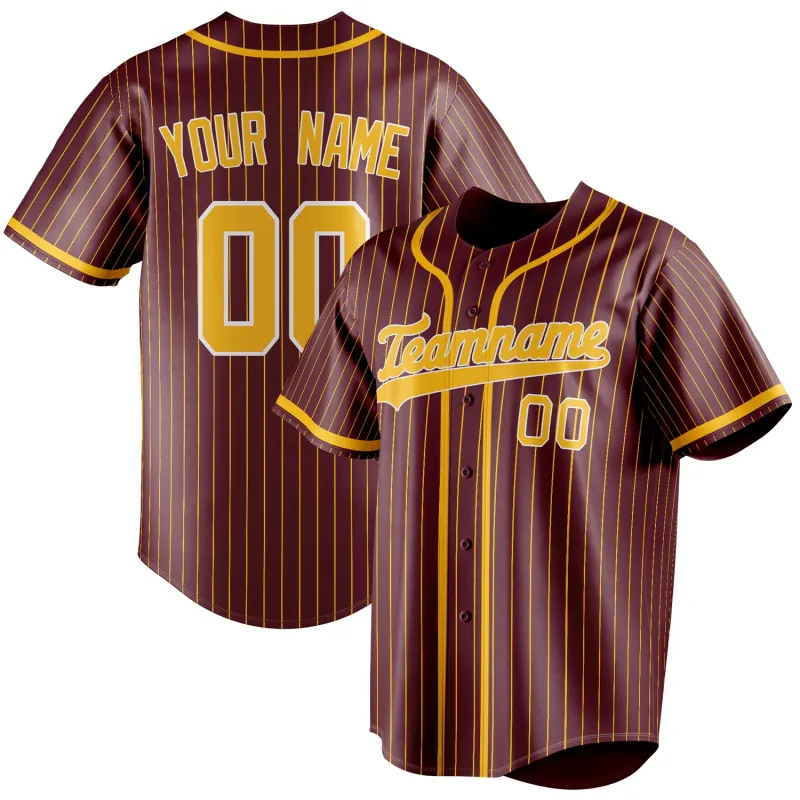 Custom Burgundy & Gold Gold Pinstripe Fan Baseball Jersey sold by Tailorly