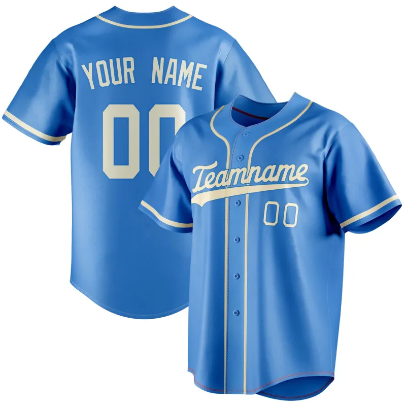 Custom Electric Blue & Cream Color Fan Baseball Jersey sold by Tailorly