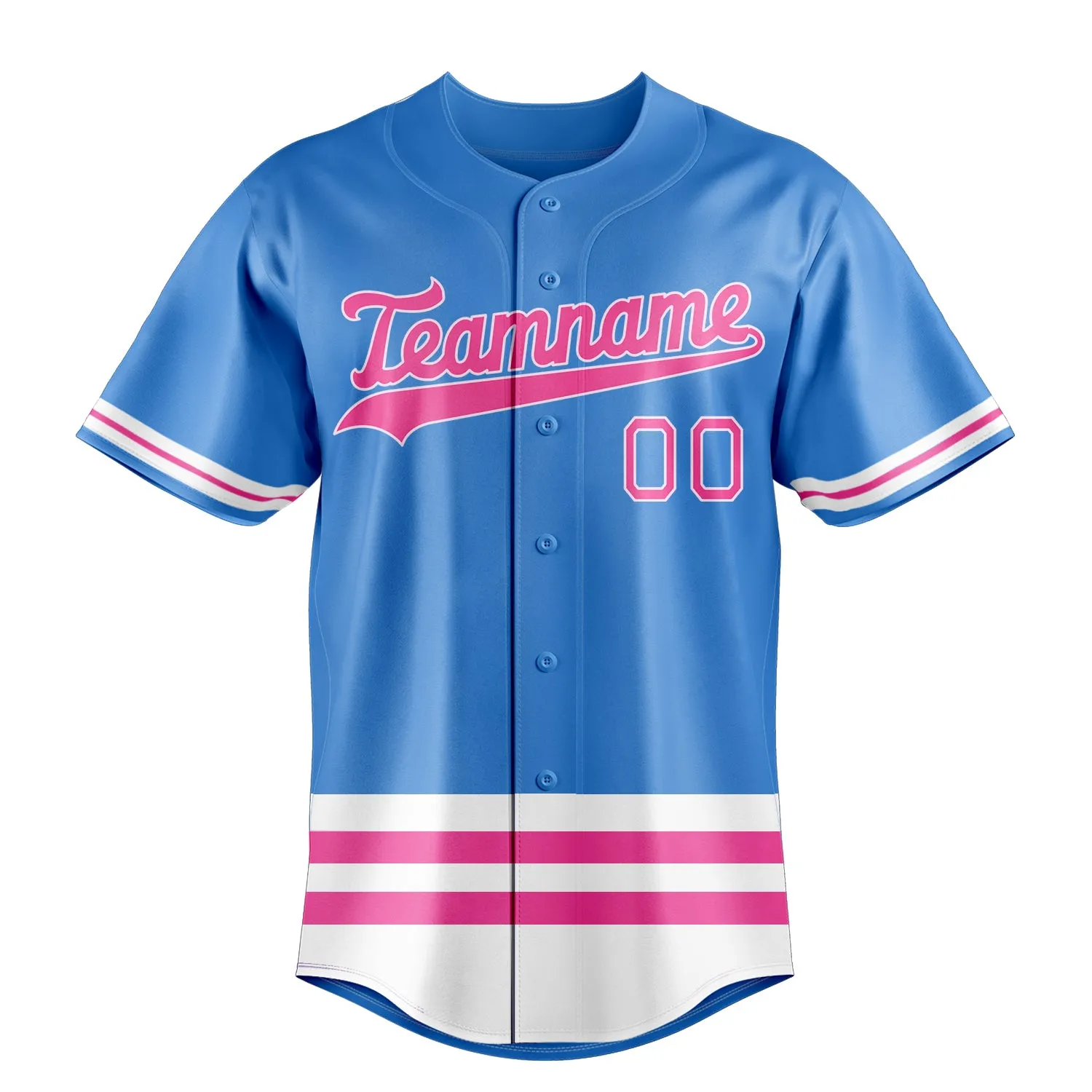 Custom Electric Blue & Pink Double Stripe Fan Baseball Jersey sold by Tailorly product image thumbnail 2
