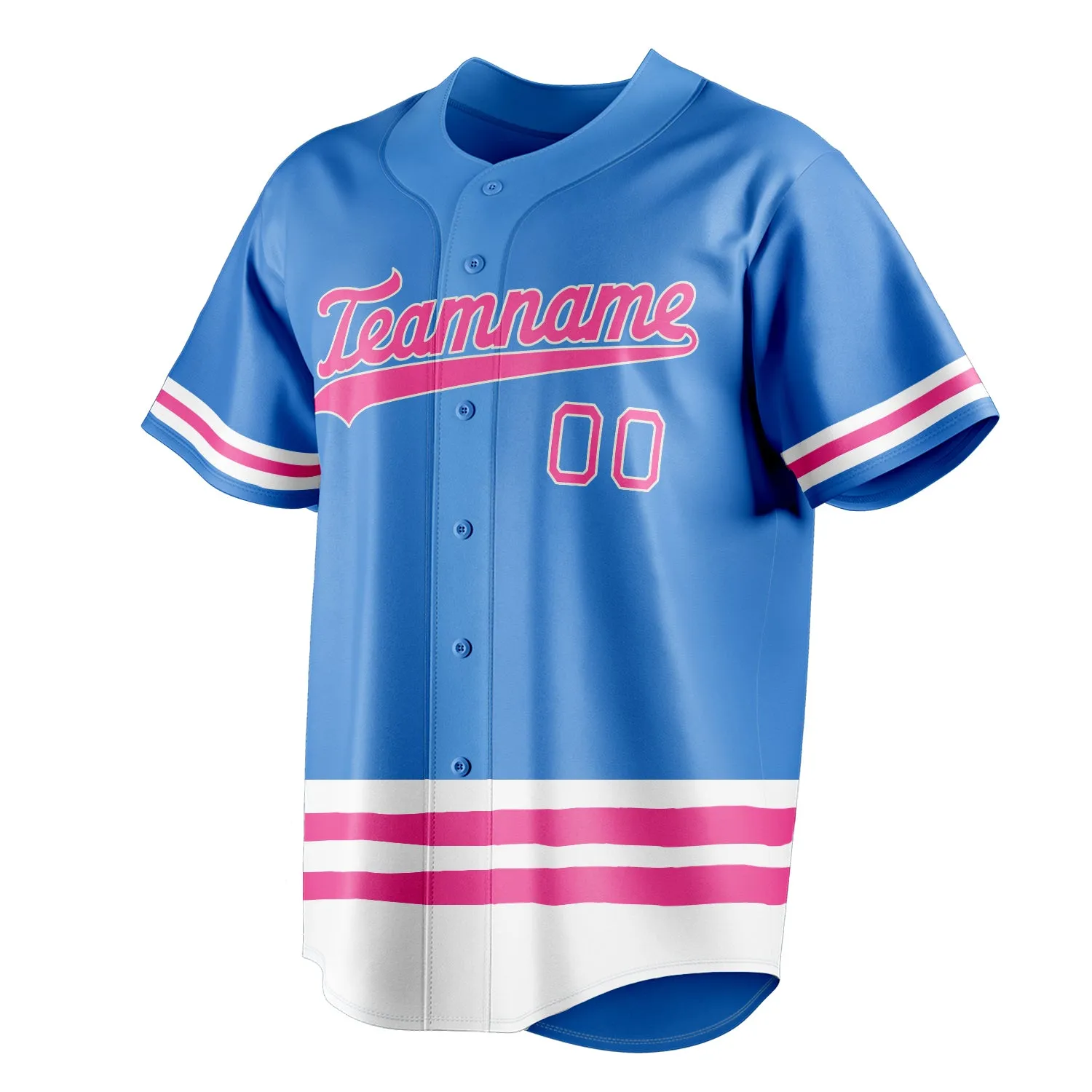 Custom Electric Blue & Pink Double Stripe Fan Baseball Jersey sold by Tailorly product image thumbnail 3