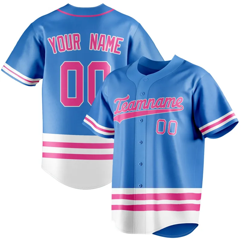 Custom Electric Blue & Pink Double Stripe Fan Baseball Jersey sold by Tailorly