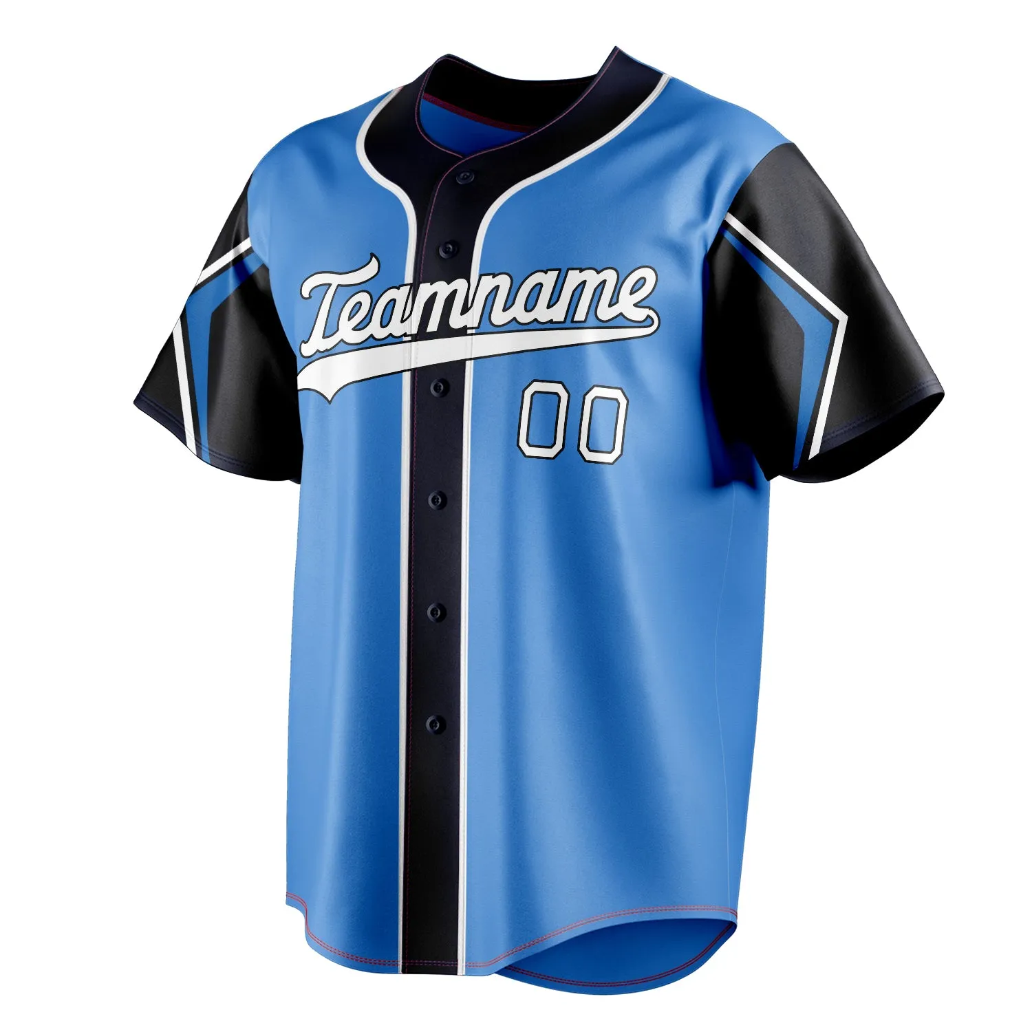 Custom Electric Blue & Navy 3 Colors Arm Shapes Fan Baseball Jersey sold by Tailorly product image thumbnail 3