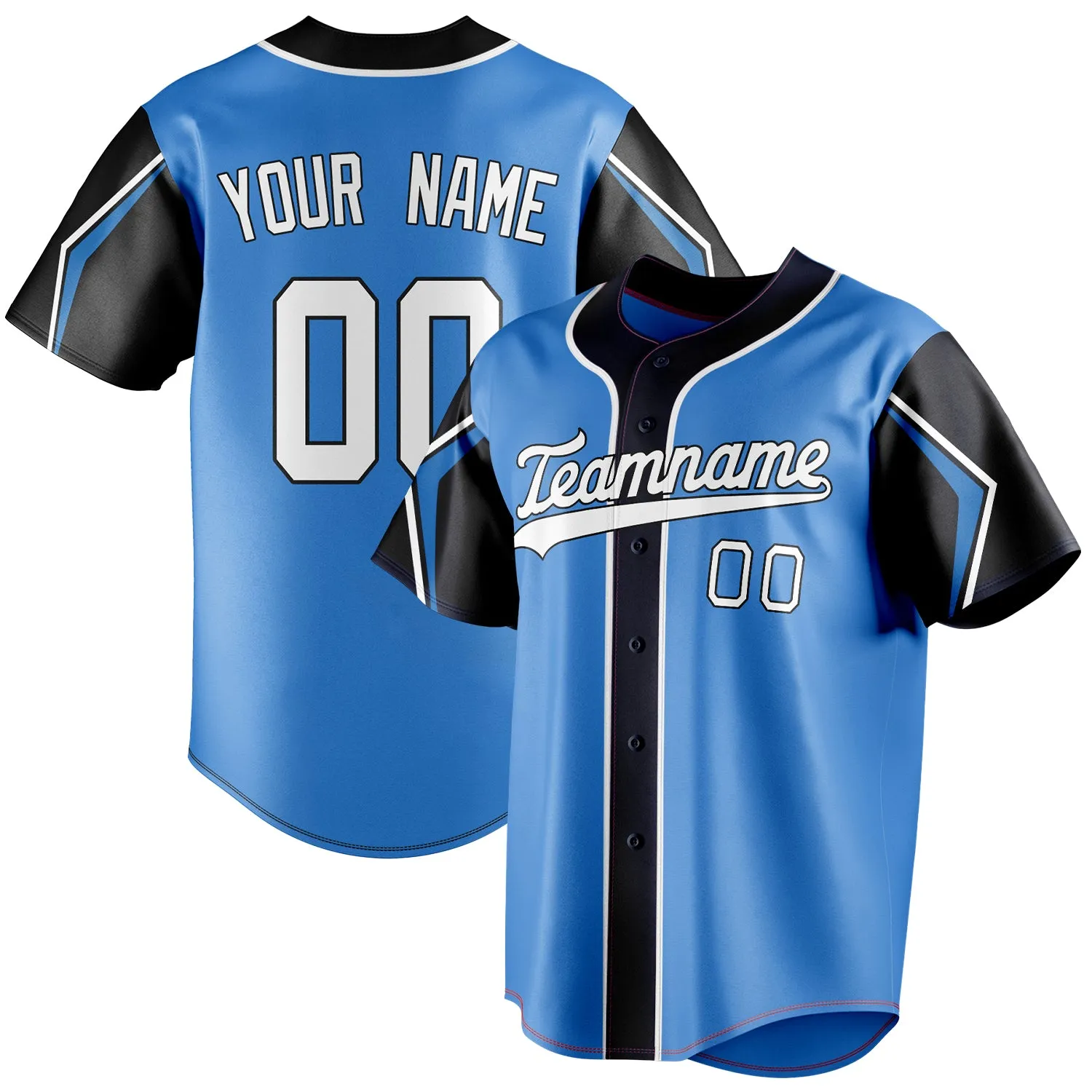 Custom Electric Blue & Navy 3 Colors Arm Shapes Fan Baseball Jersey sold by Tailorly