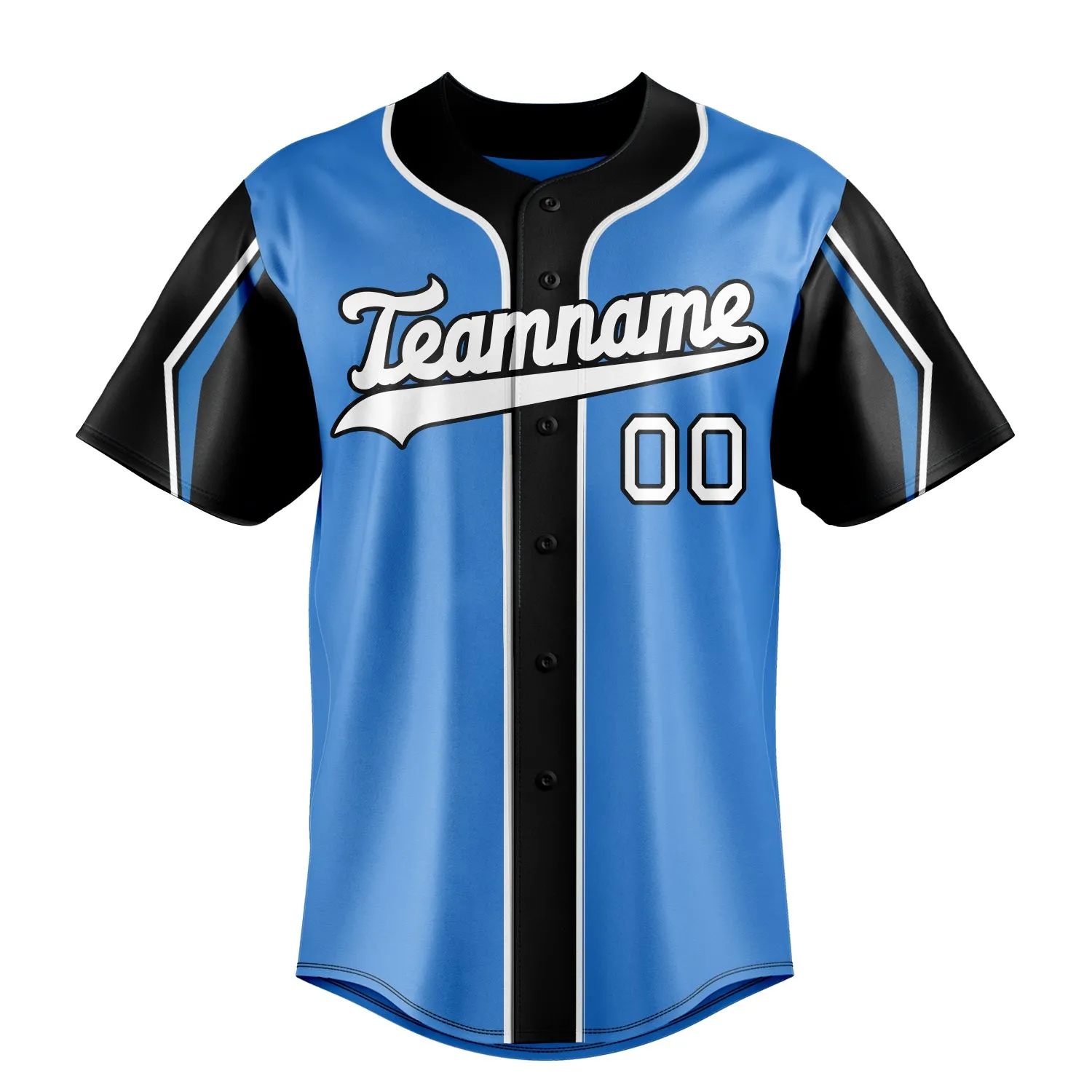 Custom Electric Blue & Navy 3 Colors Arm Shapes Fan Baseball Jersey sold by Tailorly product image thumbnail 2